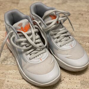 Melo Ball.02 Big Kids Gray and Orange Basketball Shoes